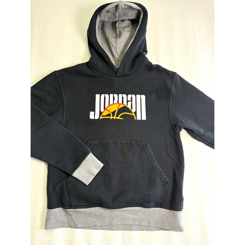 Jordan Men's M Black/Gray Jumpman Graphic Print Pullover Hoodie Fleece Pockets